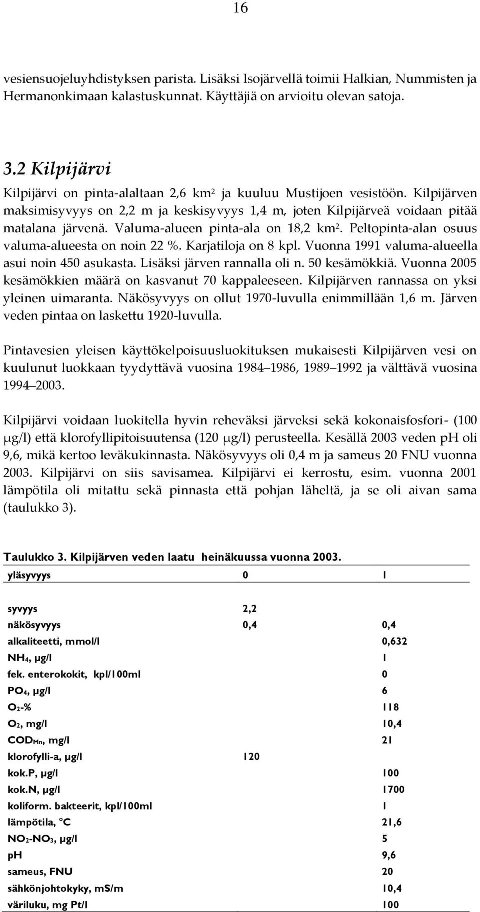 Valuma-alueen pinta-ala on 18,2 km 2. Peltopinta-alan osuus valuma-alueesta on noin 22 %. Karjatiloja on 8 kpl. Vuonna 1991 valuma-alueella asui noin 450 asukasta. Lisäksi järven rannalla oli n.