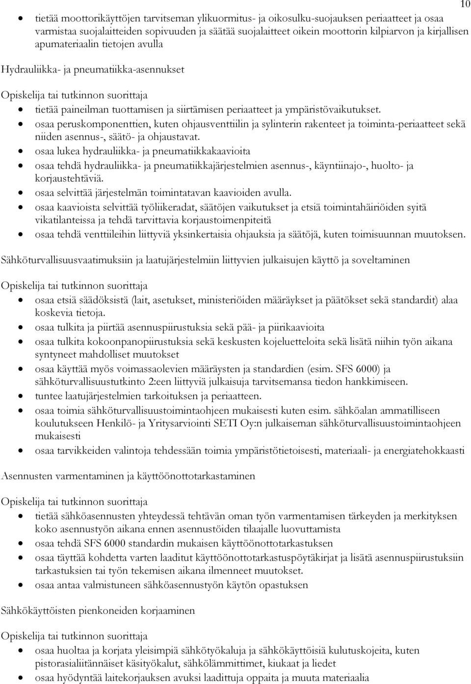 osaa peruskomponenttien, kuten ohjausventtiilin ja sylinterin rakenteet ja toiminta-periaatteet sekä niiden asennus-, säätö- ja ohjaustavat.