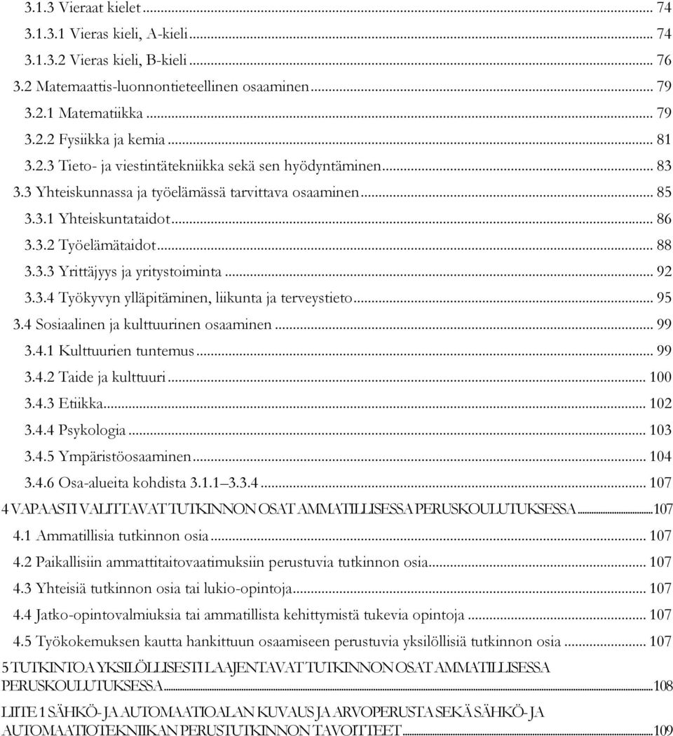 .. 92 3.3.4 Työkyvyn ylläpitäminen, liikunta ja terveystieto... 95 3.4 Sosiaalinen ja kulttuurinen osaaminen... 99 3.4.1 Kulttuurien tuntemus... 99 3.4.2 Taide ja kulttuuri... 100 3.4.3 Etiikka.