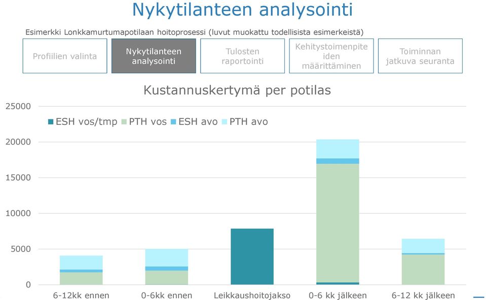 määrittäminen Toiminnan jatkuva seuranta 25000 Kustannuskertymä per potilas ESH vos/tmp PTH vos ESH avo PTH