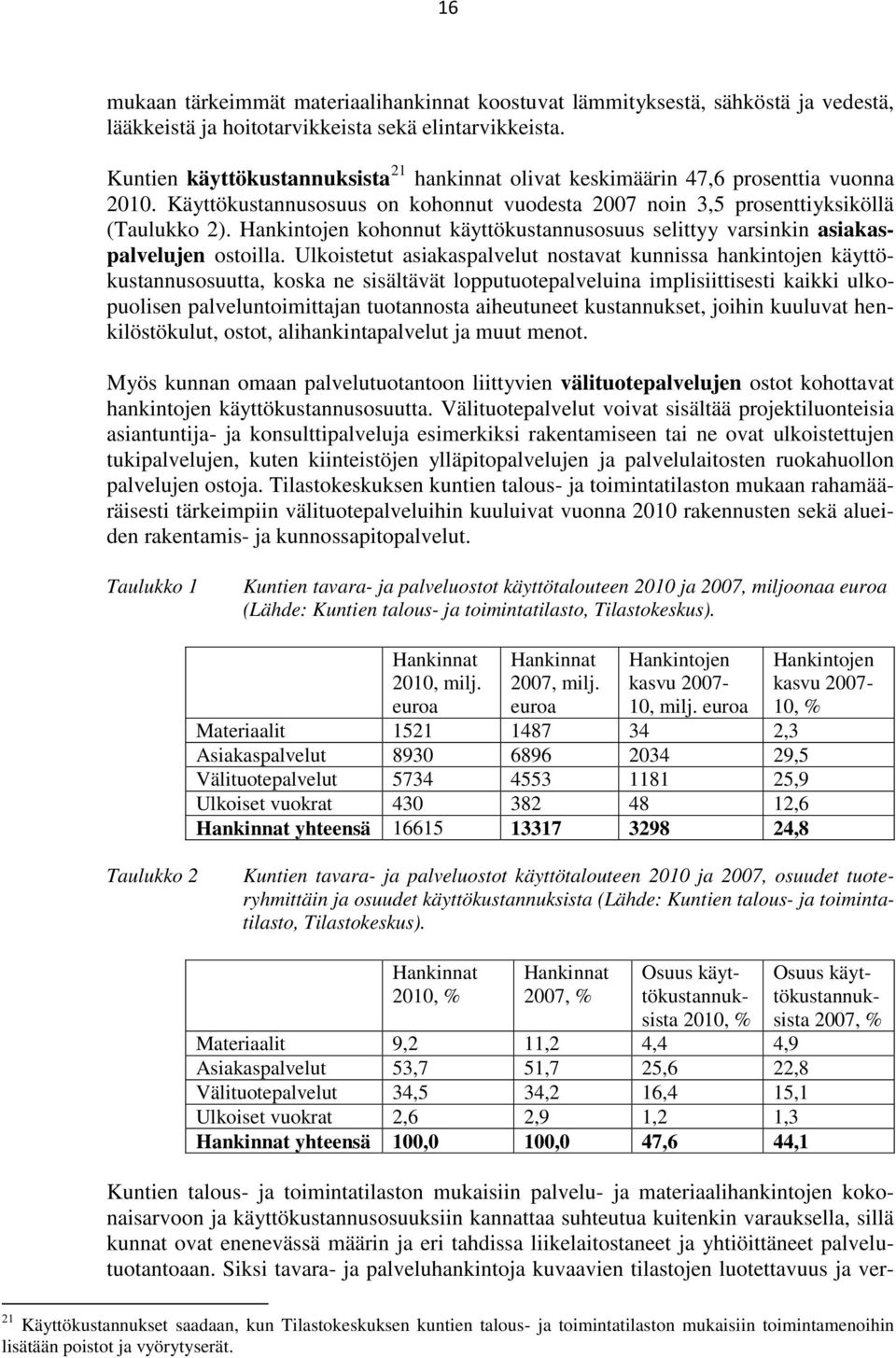 Hankintojen kohonnut käyttökustannusosuus selittyy varsinkin asiakaspalvelujen ostoilla.