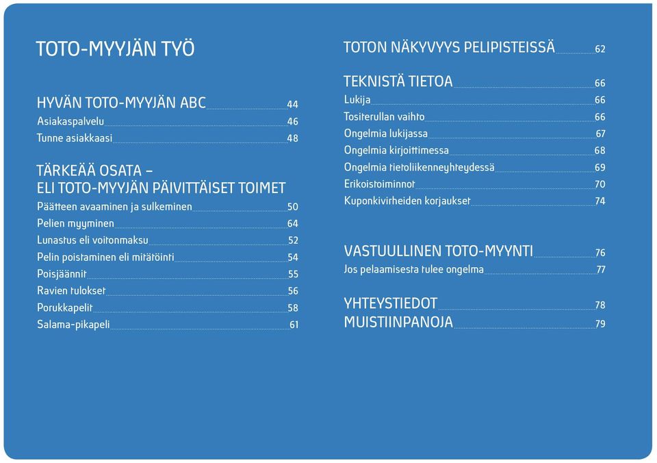 Salama-pikapeli TOTON NÄKYVYYS PELIPISTEISSÄ TEKNISTÄ TIETOA Lukija Tositerulla vaihto Ogelmia lukijassa Ogelmia kirjoittimessa