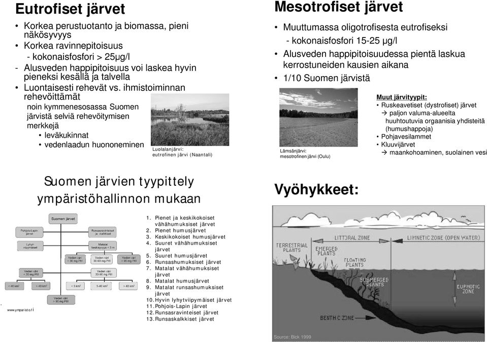 ihmistoiminnan rehevöittämät noin kymmenesosassa Suomen järvistä selviä rehevöitymisen merkkejä leväkukinnat vedenlaadun huononeminen Luolalanjärvi: eutrofinen järvi (Naantali) Suomen järvien