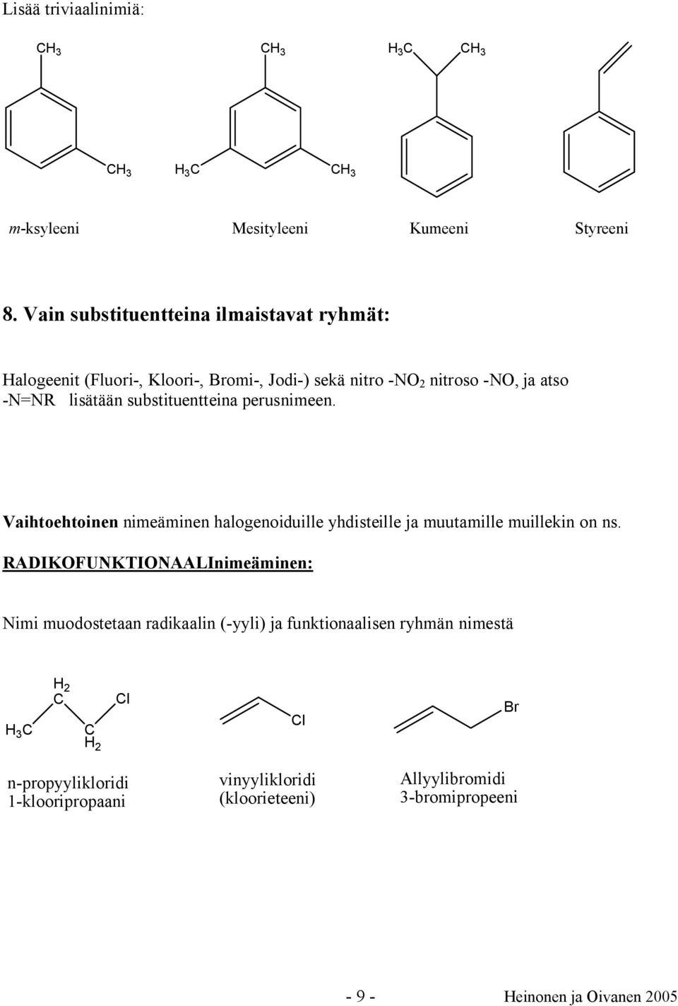 substituentteina perusnimeen. Vaihtoehtoinen nimeäminen halogenoiduille yhdisteille ja muutamille muillekin on ns.