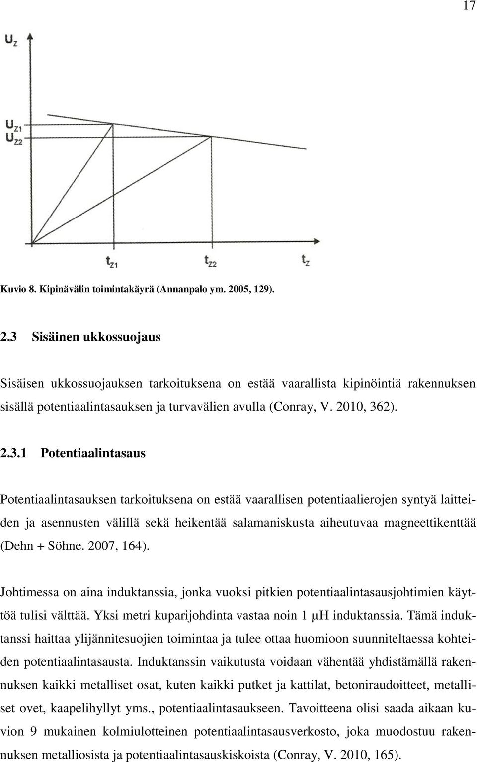 Sisäinen ukkossuojaus Sisäisen ukkossuojauksen tarkoituksena on estää vaarallista kipinöintiä rakennuksen sisällä potentiaalintasauksen ja turvavälien avulla (Conray, V. 2010, 36