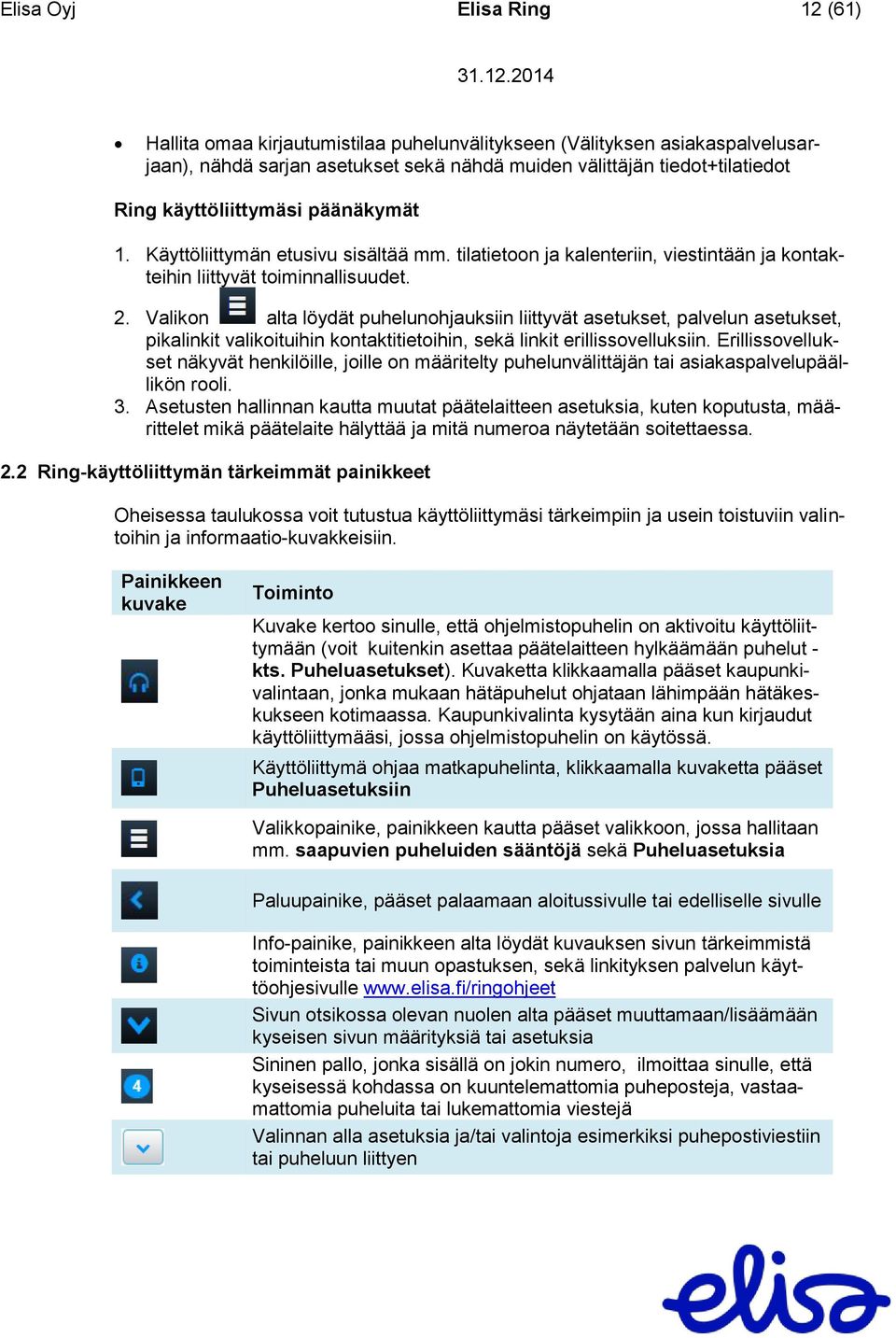 Valikon alta löydät puhelunohjauksiin liittyvät asetukset, palvelun asetukset, pikalinkit valikoituihin kontaktitietoihin, sekä linkit erillissovelluksiin.