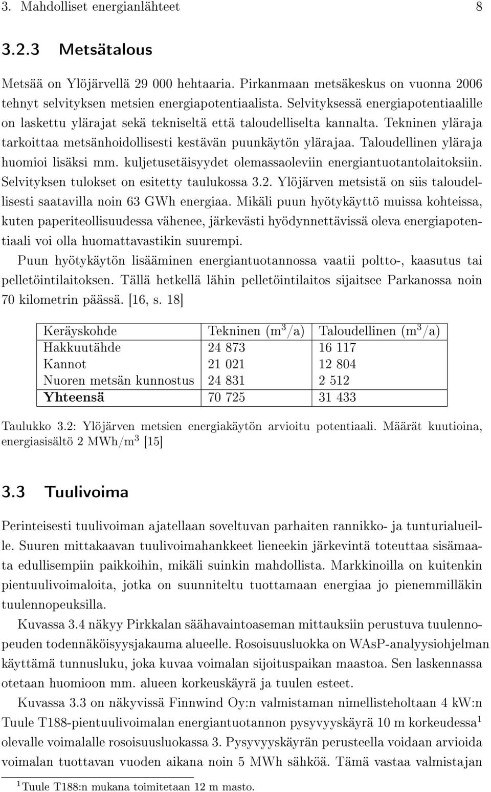 Taloudellinen yläraja huomioi lisäksi mm. kuljetusetäisyydet olemassaoleviin energiantuotantolaitoksiin. Selvityksen tulokset on esitetty taulukossa 3.2.