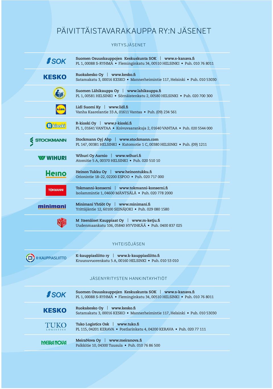 020 700 300 Lidl Suomi Ky www.lidl.fi Vanha Kaarelantie 33 A, 01611 Vantaa Puh. (09) 234 561 R-kioski Oy www.r-kioski.fi PL 1, 01641 VANTAA Koivuvaarankuja 2, 01640 VANTAA Puh.