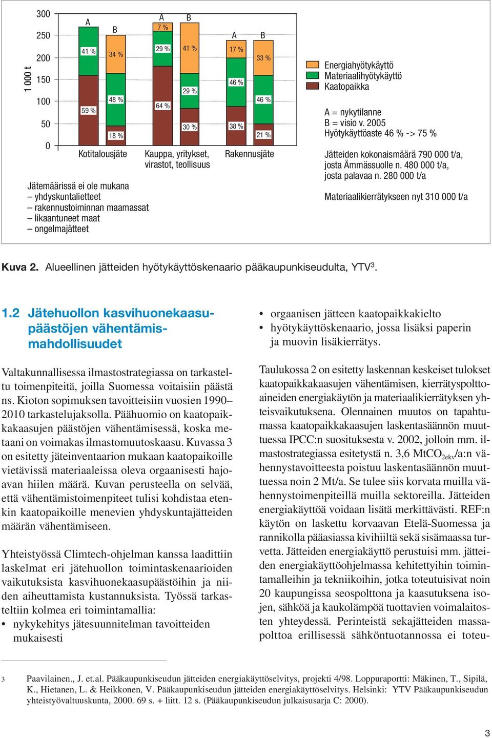 2005 Hyötykäyttöaste 46 % -> 75 % Jätteiden kokonaismäärä 790 000 t/a, josta Ämmässuolle n. 480 000 t/a, josta palavaa n. 280 000 t/a Materiaalikierrätykseen nyt 310 000 t/a Kuva 2.