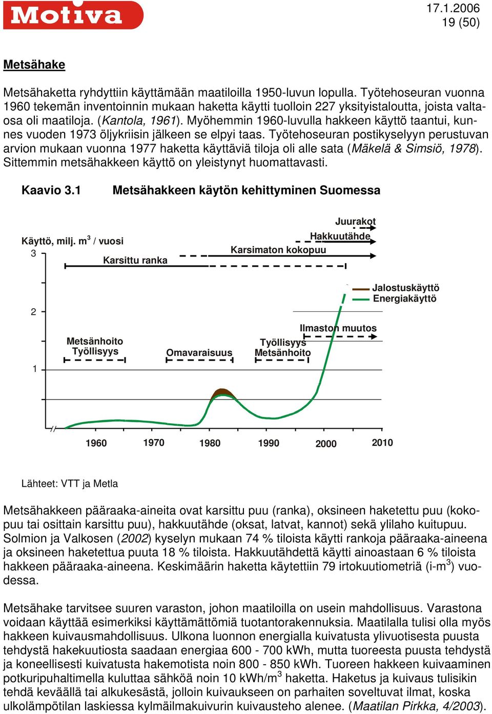 Myöhemmin 1960-luvulla hakkeen käyttö taantui, kunnes vuoden 1973 öljykriisin jälkeen se elpyi taas.