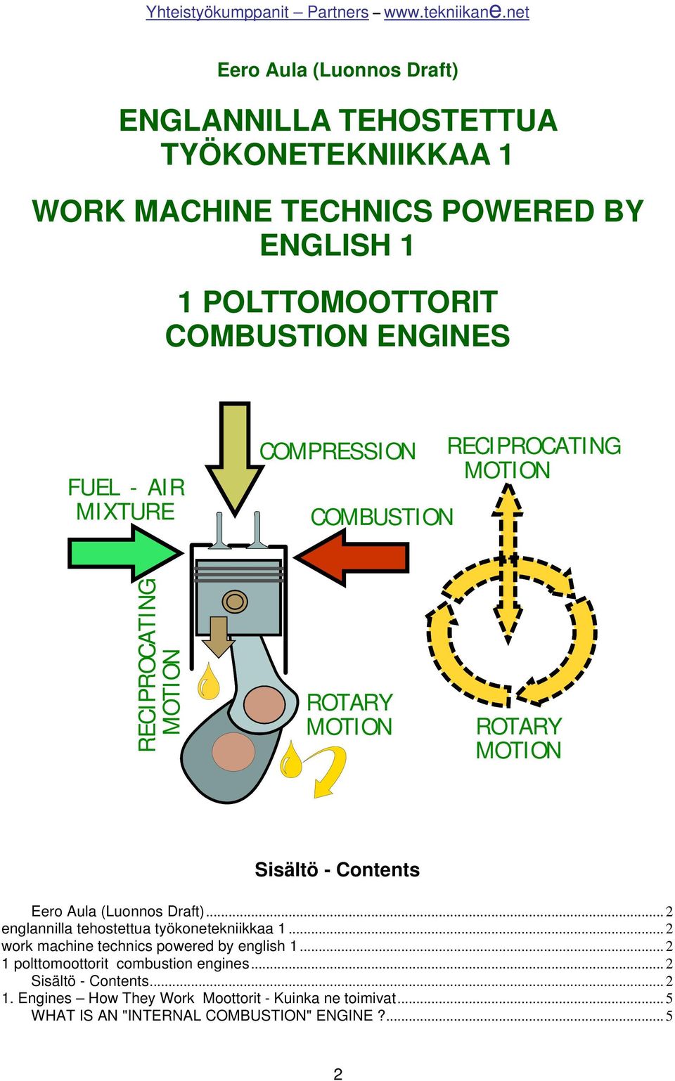 Aula (Luonnos Draft)... 2 englannilla tehostettua työkonetekniikkaa 1... 2 work machine technics powered by english 1.