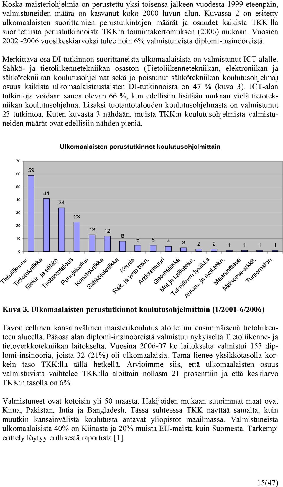 Vuosien 2002-2006 vuosikeskiarvoksi tulee noin 6% valmistuneista diplomi-insinööreistä. Merkittävä osa DI-tutkinnon suorittaneista ulkomaalaisista on valmistunut ICT-alalle.