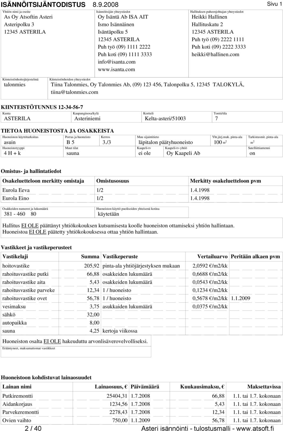 info@isanta.com www.isanta.com Hallituksen puheenjohtajan yhteystiedot Heikki Hallinen Hallituskatu 2 Puh työ (09) 2222 1111 Puh koti (09) 2222 3333 heikki@hallinen.