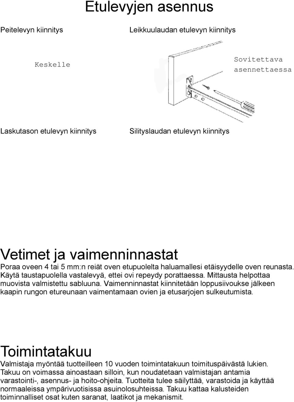 Vaimenninnastat kiinnitetään loppusiivoukse jälkeen kaapin rungon etureunaan vaimentamaan ovien ja etusarjojen sulkeutumista.