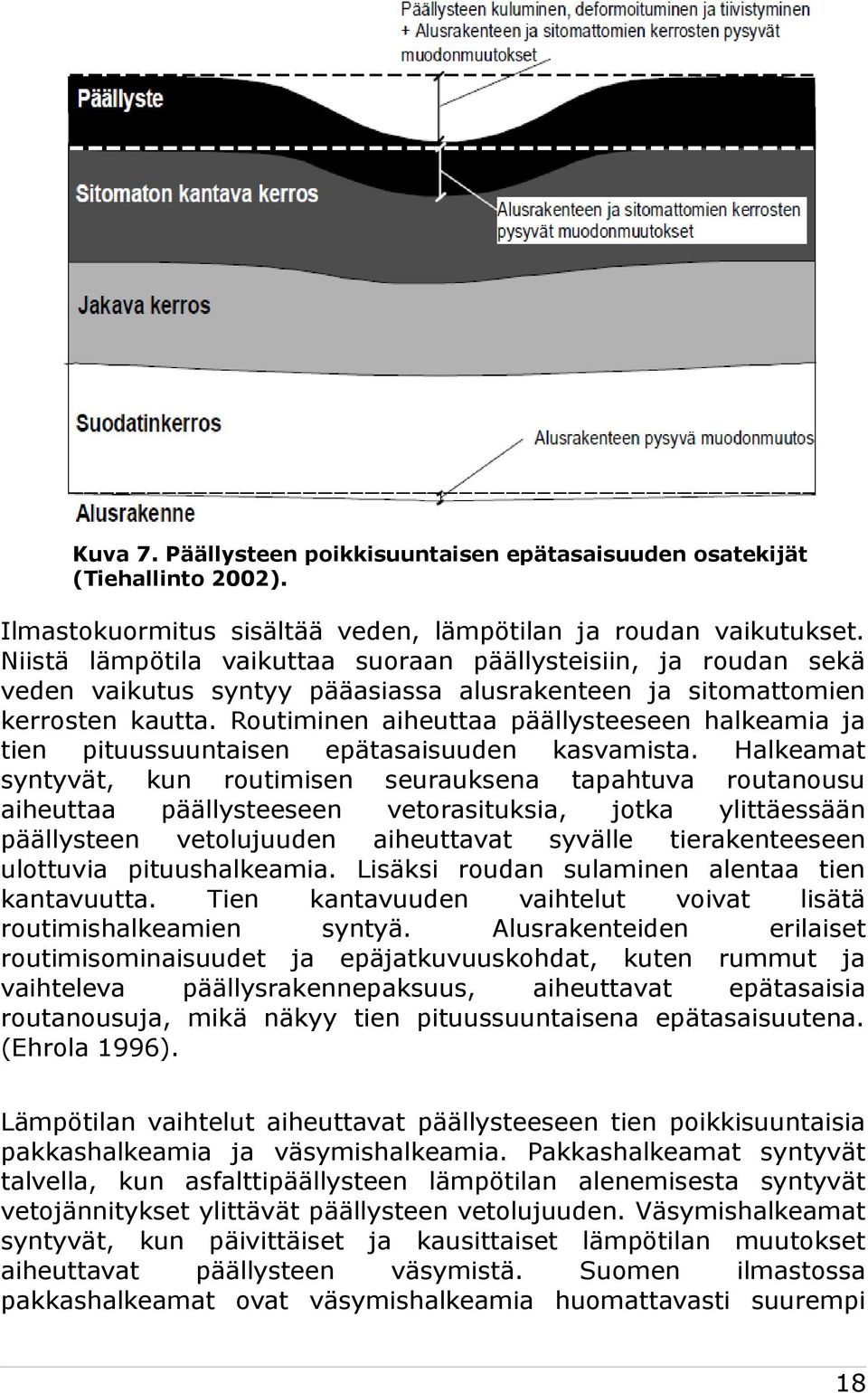 Routiminen aiheuttaa päällysteeseen halkeamia ja tien pituussuuntaisen epätasaisuuden kasvamista.