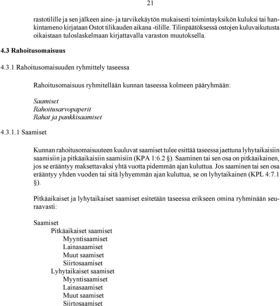 Rahoitusomaisuuden ryhmittely taseessa 4.3.1.