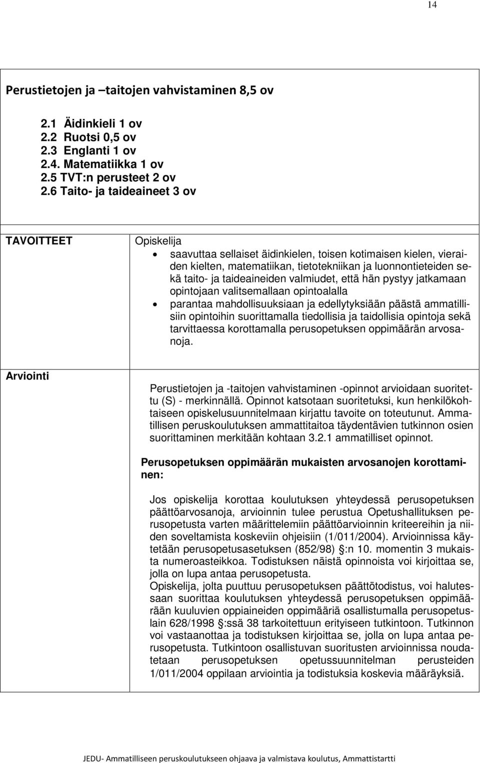 taideaineiden valmiudet, että hän pystyy jatkamaan opintojaan valitsemallaan opintoalalla parantaa mahdollisuuksiaan ja edellytyksiään päästä ammatillisiin opintoihin suorittamalla tiedollisia ja