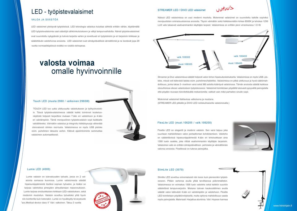 Molemmat valaisimet on suunniteltu kaikille sopiviksi monipuolisten ominaisuuksiensa ansiosta.