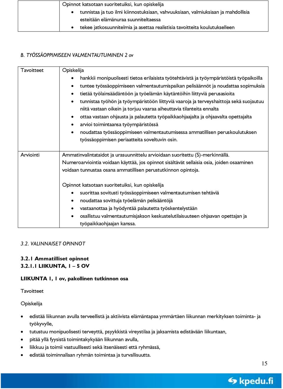 TYÖSSÄOPPIMISEEN VALMENTAUTUMINEN 2 ov Tavoitteet hankkii monipuolisesti tietoa erilaisista työtehtävistä ja työympäristöistä työpaikoilla tuntee työssäoppimiseen valmentautumispaikan pelisäännöt ja