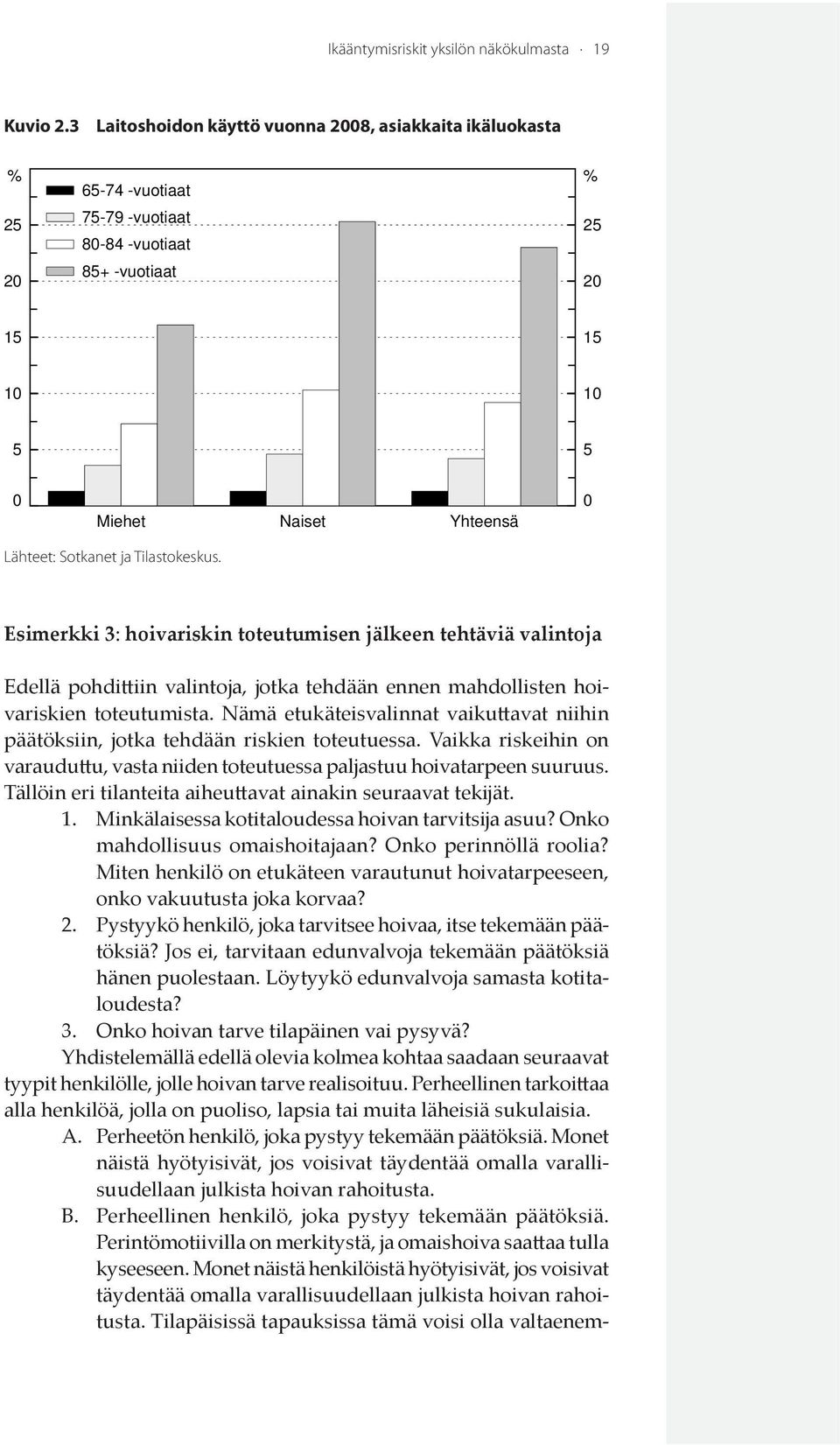 Tilastokeskus. Esimerkki 3: hoivariskin toteutumisen jälkeen tehtäviä valintoja Edellä pohdittiin valintoja, jotka tehdään ennen mahdollisten hoivariskien toteutumista.