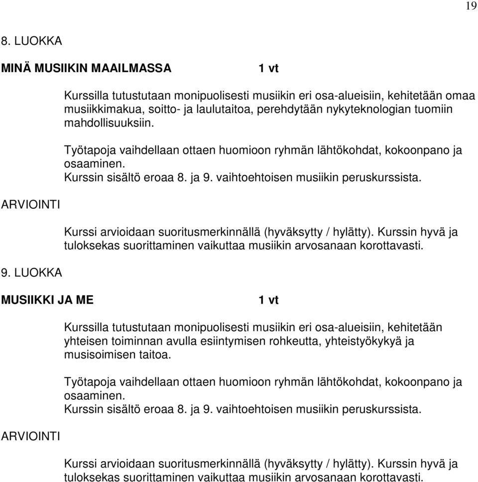 Kurssin hyvä ja tuloksekas suorittaminen vaikuttaa musiikin arvosanaan korottavasti.
