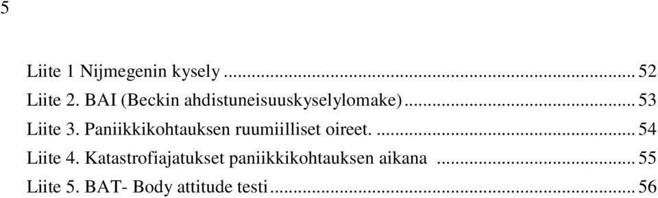 Paniikkikohtauksen ruumiilliset oireet.... 54 Liite 4.