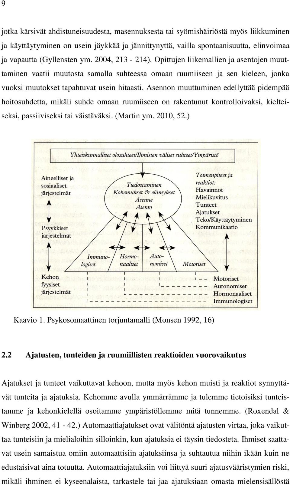 Asennon muuttuminen edellyttää pidempää hoitosuhdetta, mikäli suhde omaan ruumiiseen on rakentunut kontrolloivaksi, kielteiseksi, passiiviseksi tai väistäväksi. (Martin ym. 2010, 52.) Kaavio 1.