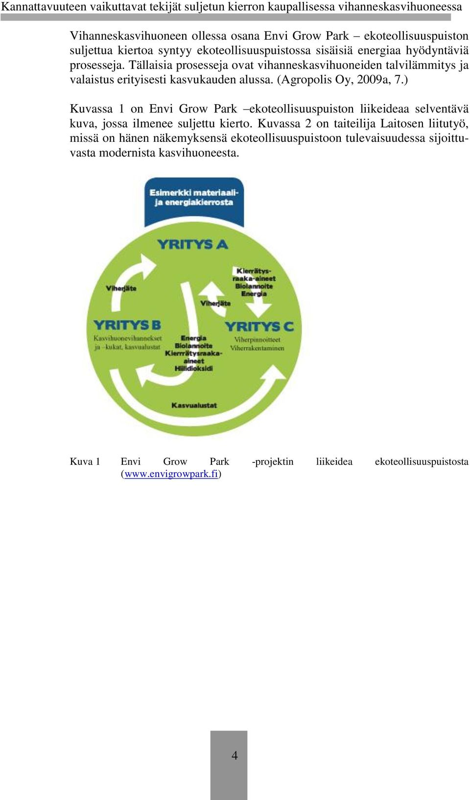 ) Kuvassa 1 on Envi Grow Park ekoteollisuuspuiston liikeideaa selventävä kuva, jossa ilmenee suljettu kierto.