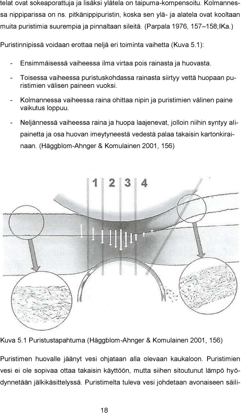 ) Puristinnipissä voidaan erottaa neljä eri toiminta vaihetta (Kuva 5.1): - Ensimmäisessä vaiheessa ilma virtaa pois rainasta ja huovasta.