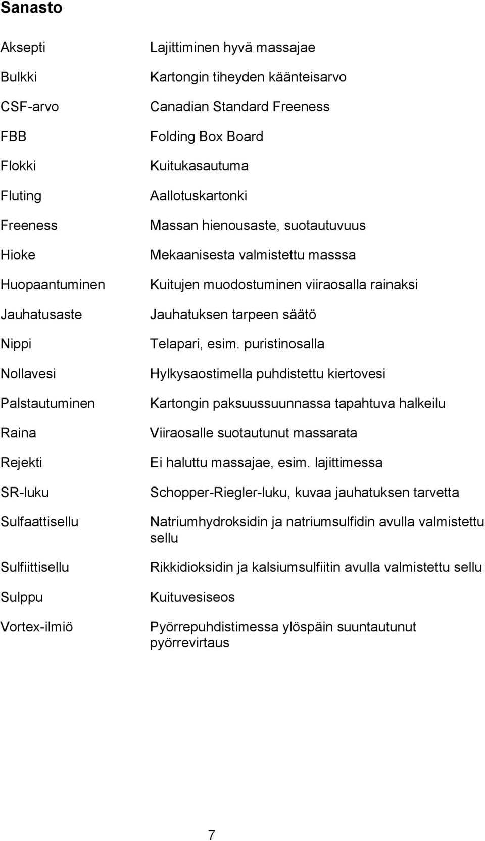 masssa Kuitujen muodostuminen viiraosalla rainaksi Jauhatuksen tarpeen säätö Telapari, esim.