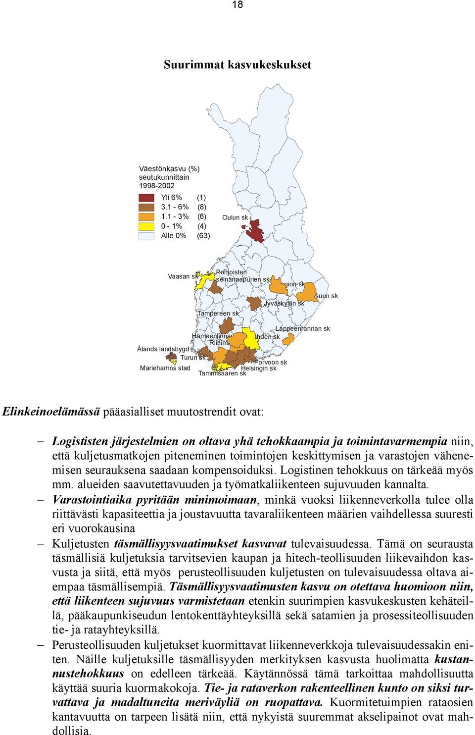 landsbygd Turun sk Salon sk Lohjan sk Porvoon sk Mariehamns stad Helsingin sk Tammisaaren sk Elinkeinoelämässä pääasialliset muutostrendit ovat: Logististen järjestelmien on oltava yhä tehokkaampia