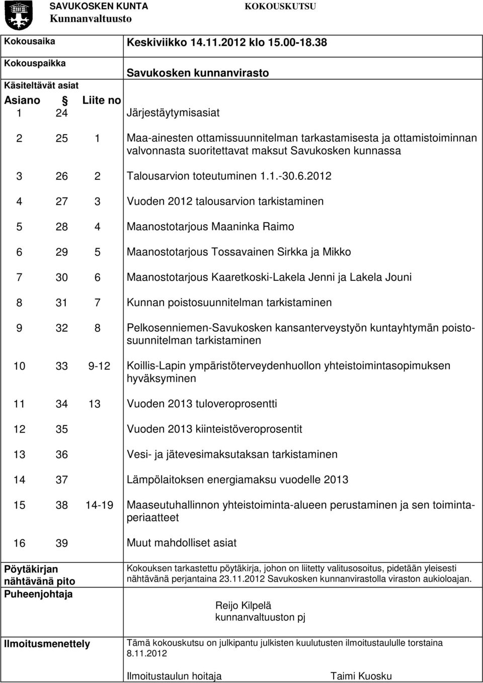 3 26 2 Tlousrvion toteutuminen 1.1.-30.6.2012 4 27 3 Vuoden 2012 tlousrvion trkistminen 5 28 4 Mnostotrjous Mnink Rimo 6 29 5 Mnostotrjous Tossvinen Sirkk j Mikko 7 30 6 Mnostotrjous Kretkoski-Lkel