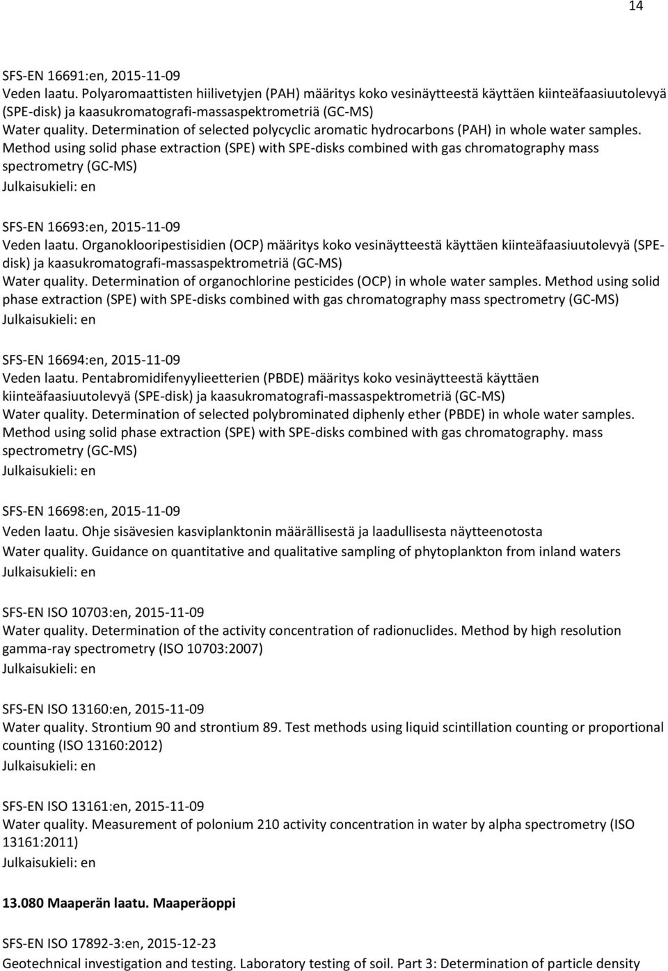 Determination of selected polycyclic aromatic hydrocarbons (PAH) in whole water samples.