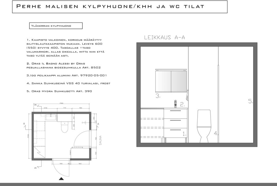 Tasoallas +taso valumarmori, allas oikealla, mitta niin että taso yltää seinään asti. 2.