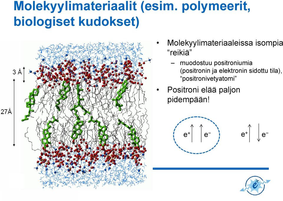 isompia reikiä muodostuu positroniumia (positronin ja