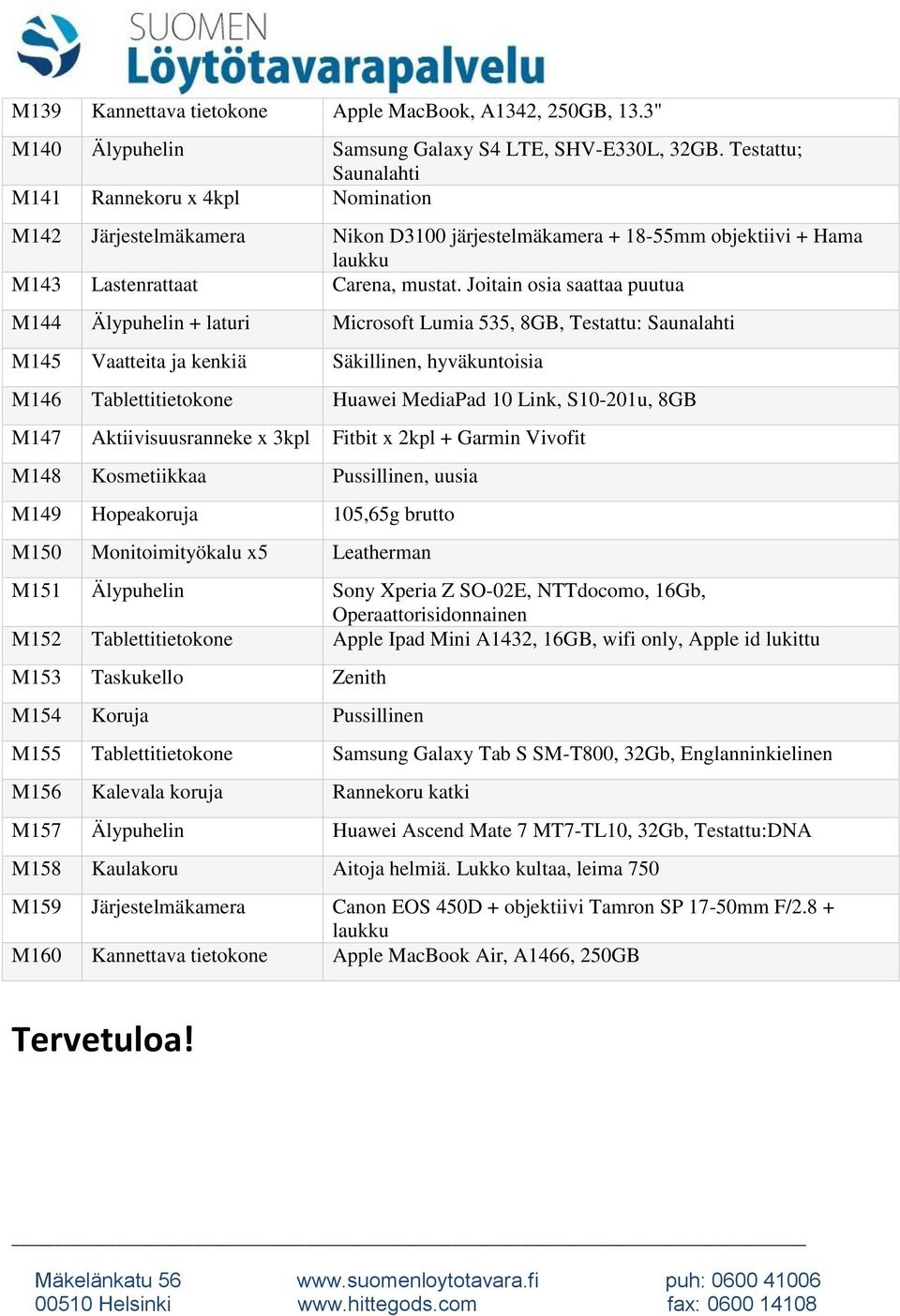 Joitain osia saattaa puutua M144 Älypuhelin + laturi Microsoft Lumia 535, 8GB, Testattu: M145 Vaatteita ja kenkiä Säkillinen, hyväkuntoisia M146 Tablettitietokone Huawei MediaPad 10 Link, S10-201u,