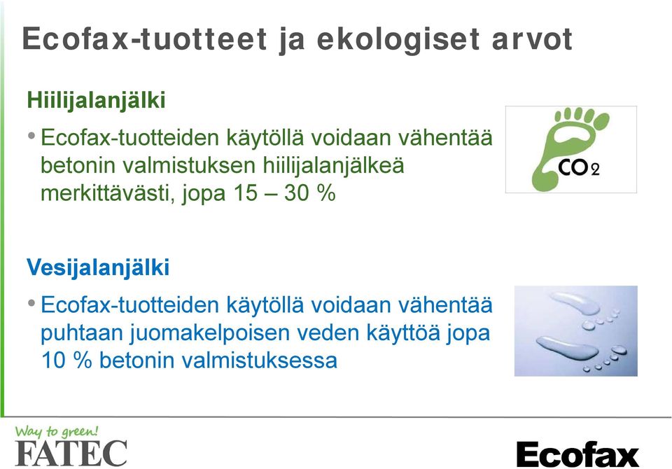 merkittävästi, jopa 15 30 % Vesijalanjälki Ecofax-tuotteiden käytöllä