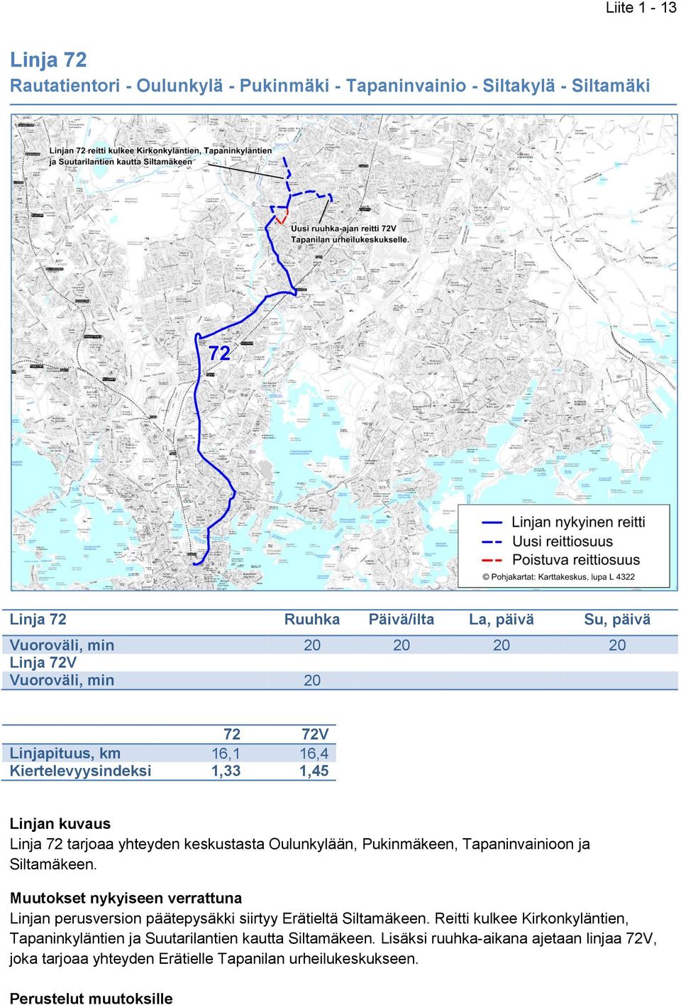 Pukinmäkeen, Tapaninvainioon ja Siltamäkeen. Muutokset nykyiseen verrattuna Linjan perusversion päätepysäkki siirtyy Erätieltä Siltamäkeen.