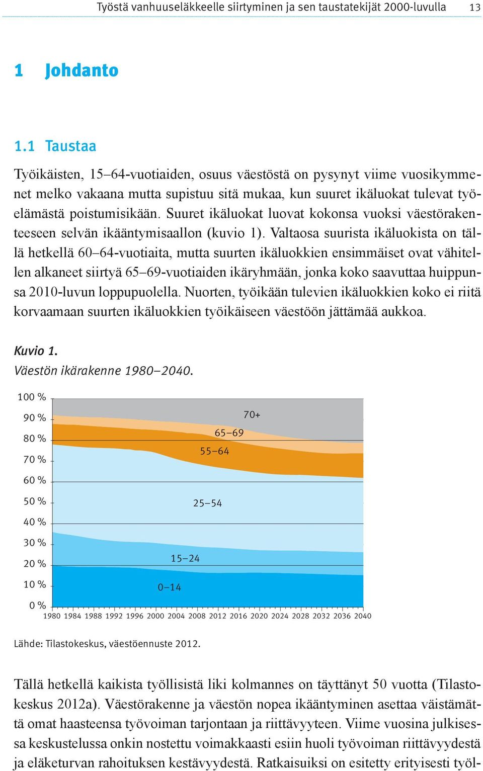 Suuret ikäluokat luovat kokonsa vuoksi väestörakenteeseen selvän ikääntymisaallon (kuvio 1).