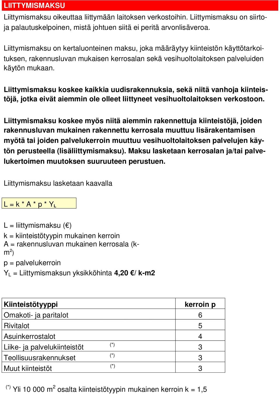 Liittymismaksu koskee kaikkia uudisrakennuksia, sekä niitä vanhoja kiinteistöjä, jotka eivät aiemmin ole olleet liittyneet vesihuoltolaitoksen verkostoon.