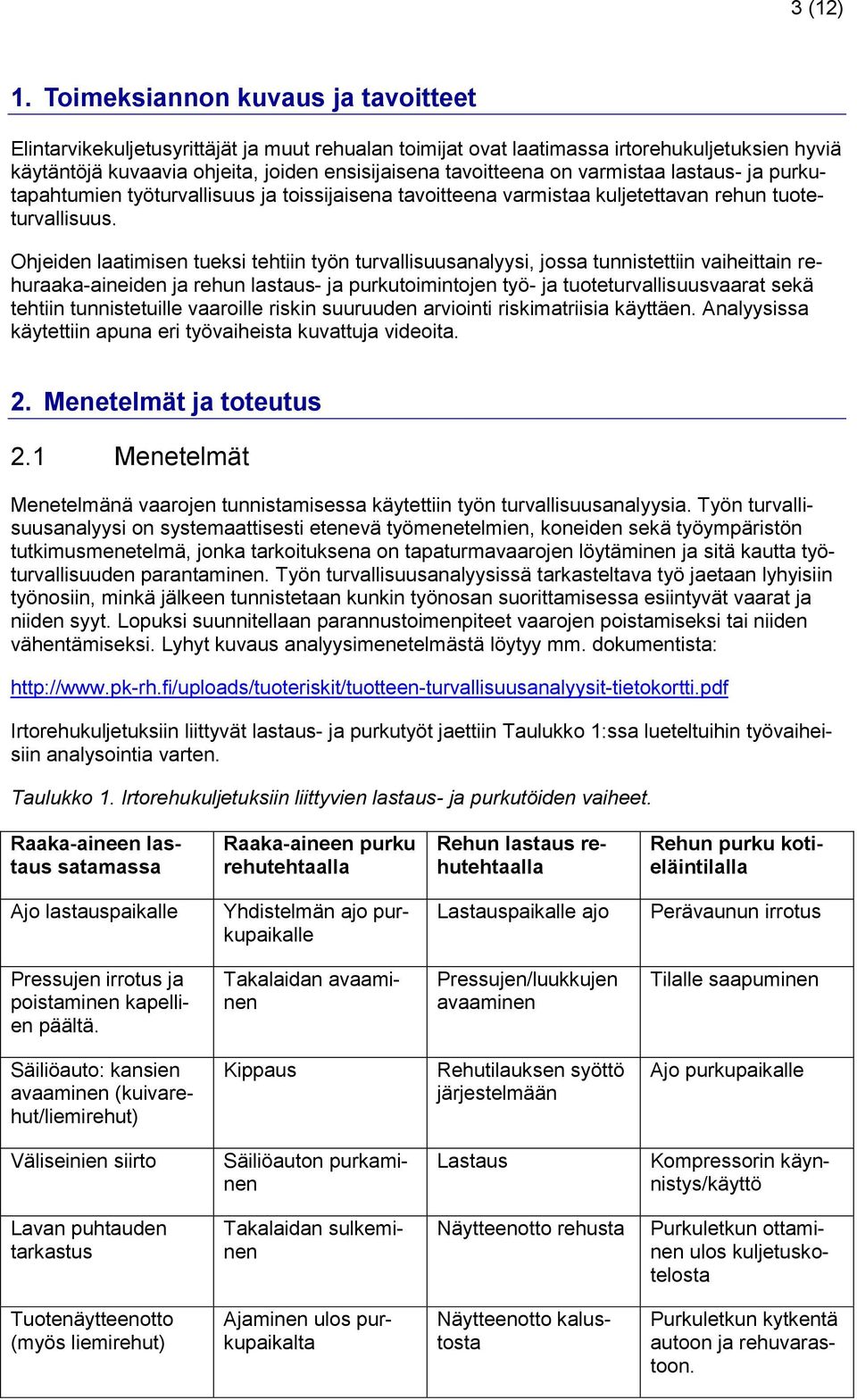 varmistaa lastaus- ja purkutapahtumien työturvallisuus ja toissijaisena tavoitteena varmistaa kuljetettavan rehun tuoteturvallisuus.