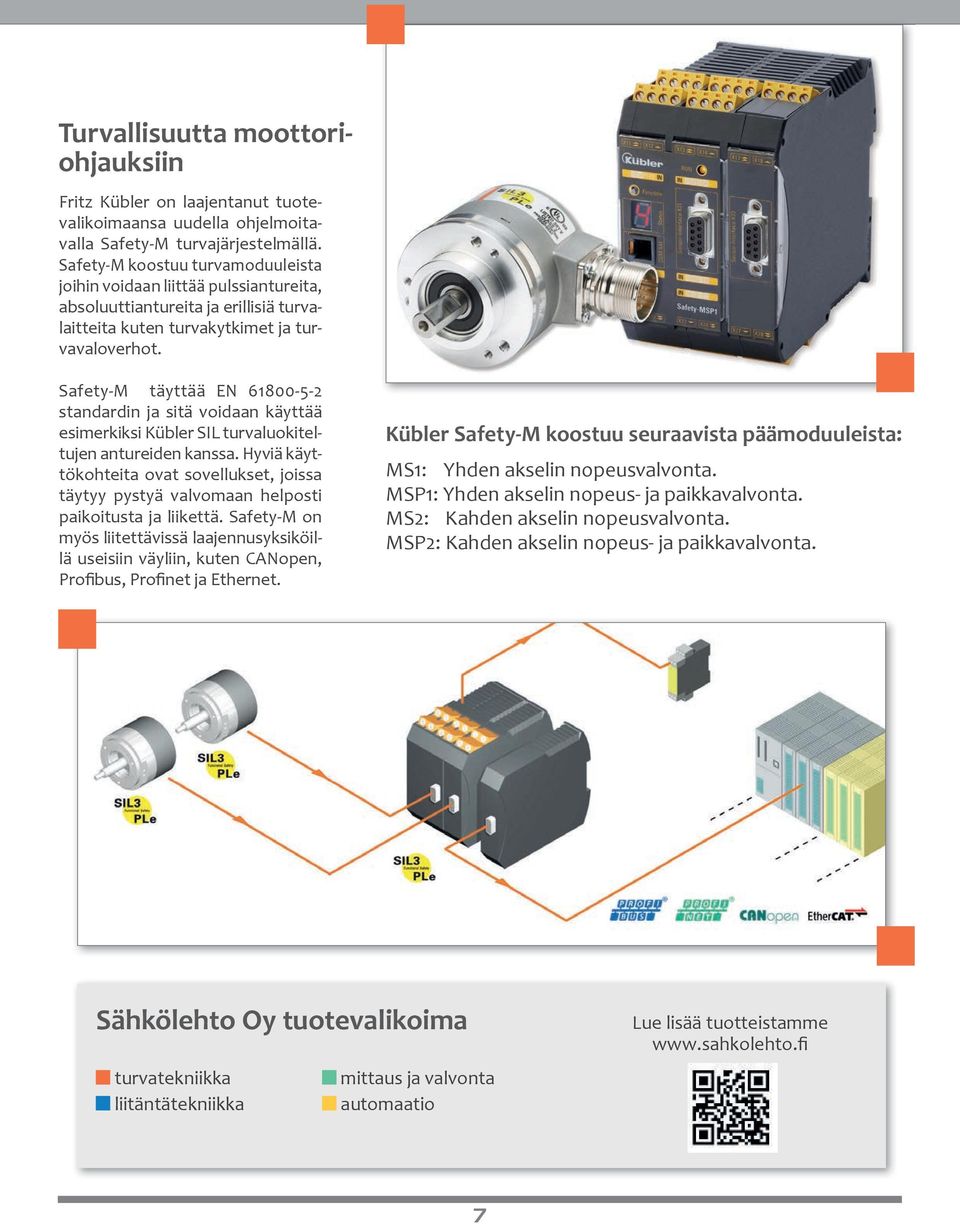 Safety-M täyttää EN 61800-5-2 standardin ja sitä voidaan käyttää esimerkiksi Kübler SIL turvaluokiteltujen antureiden kanssa.