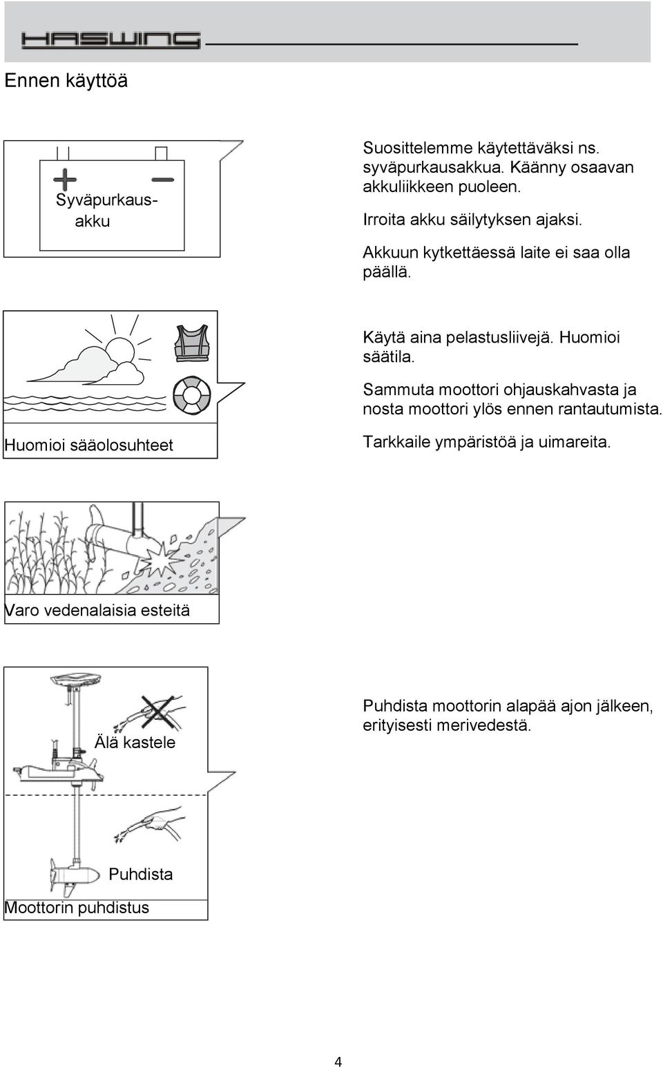 Sammuta moottori ohjauskahvasta ja nosta moottori ylös ennen rantautumista.