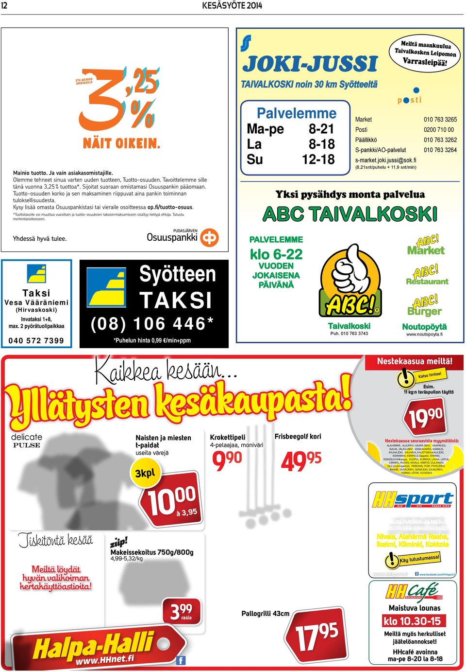 f (8,21t/phl + 11,9 t/) ABC TAIVALKOSKI Y h d äh y v ä t l. PALVELEMME l 6-22 Syött TAKSI T V Väärä Ivt 1+8, x.