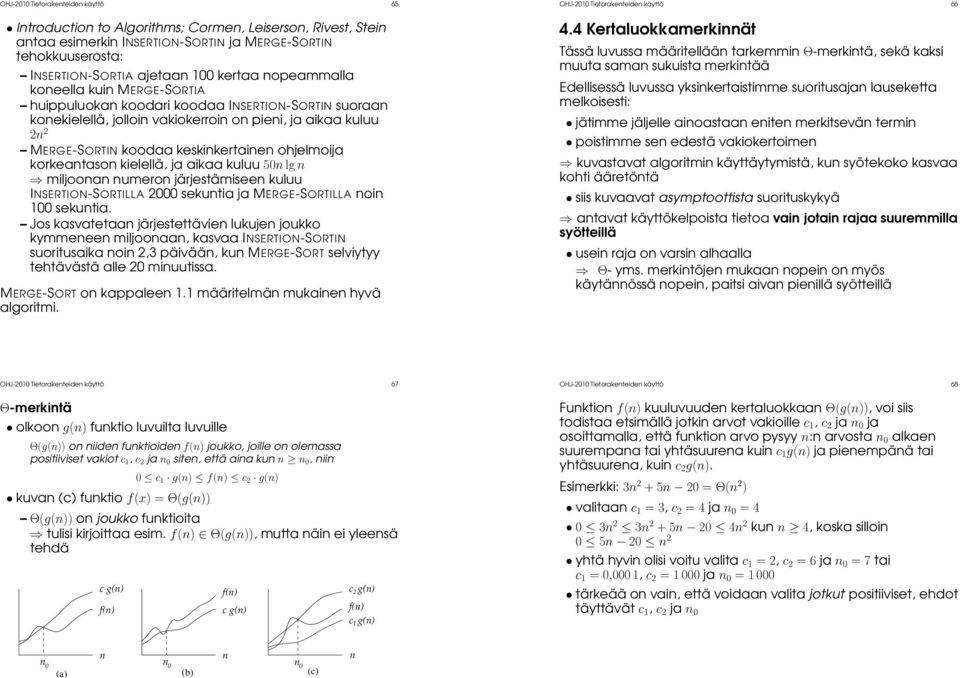 ohjelmoija korkeantason kielellä, ja aikaa kuluu 50n lg n miljoonan numeron järjestämiseen kuluu INSERTION-SORTILLA 2000 sekuntia ja MERGE-SORTILLA noin 100 sekuntia.