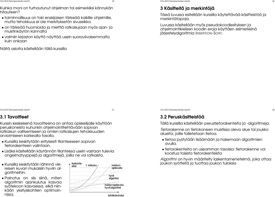 valmiin kirjaston käyttö näyttää usein suoraviivaisemmalta kuin onkaan OHJ-2010 Tietorakenteiden käyttö 26 3 Käsitteitä ja merkintöjä Tässä luvussa esitellään kurssilla käytettävää käsitteistöä ja