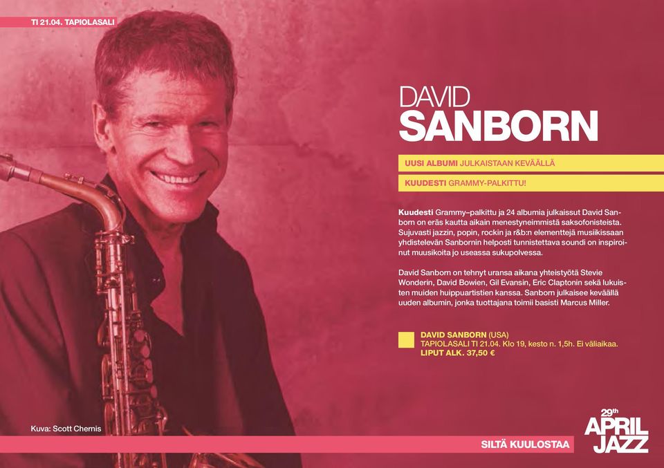 Sujuvasti jazzin, popin, rockin ja r&b:n elementtejä musiikissaan yhdistelevän Sanbornin helposti tunnistettava soundi on inspiroinut muusikoita jo useassa sukupolvessa.