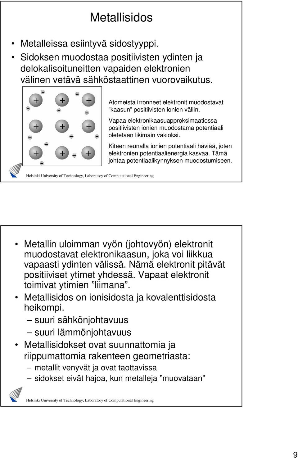 Kiteen reunalla ionien potentiaali häviää, joten elektronien potentiaalienergia kasvaa. Tämä johtaa potentiaalikynnyksen muodostumiseen.