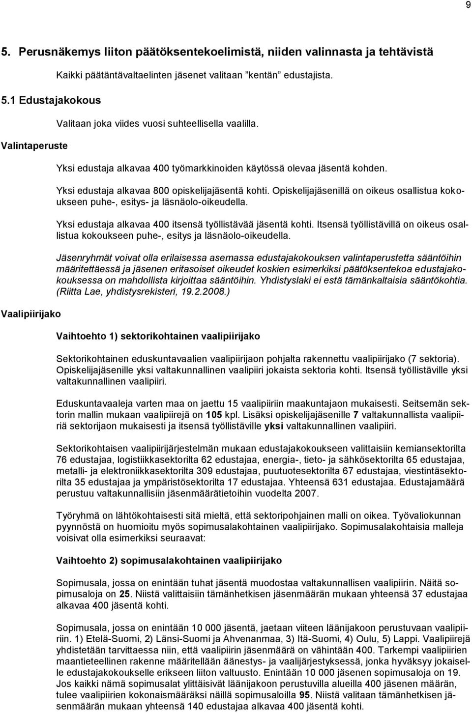 Opiskelijajäsenillä on oikeus osallistua kokoukseen puhe-, esitys- ja läsnäolo-oikeudella. Yksi edustaja alkavaa 400 itsensä työllistävää jäsentä kohti.