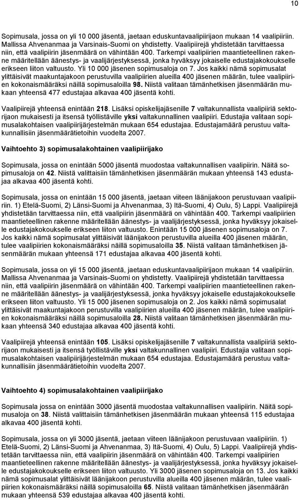 Tarkempi vaalipiirien maantieteellinen rakenne määritellään äänestys- ja vaalijärjestyksessä, jonka hyväksyy jokaiselle edustajakokoukselle erikseen liiton valtuusto.